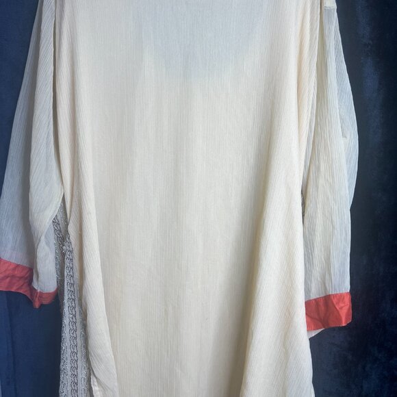 Handmade Beige Long Kaftan Dress Embroidered Sequins Floral Boho Ethnic Wear - Picture 5 of 7